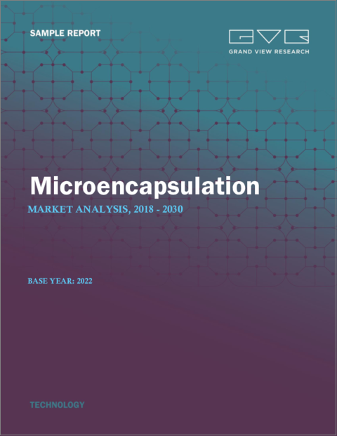 表紙：マイクロカプセル化市場の規模、シェア、動向分析レポート：用途別（医薬品・ヘルスケア製品）、技術別（コーティング）、コーティング材料別（炭水化物）、地域別、セグメント別予測、2023年～2030年