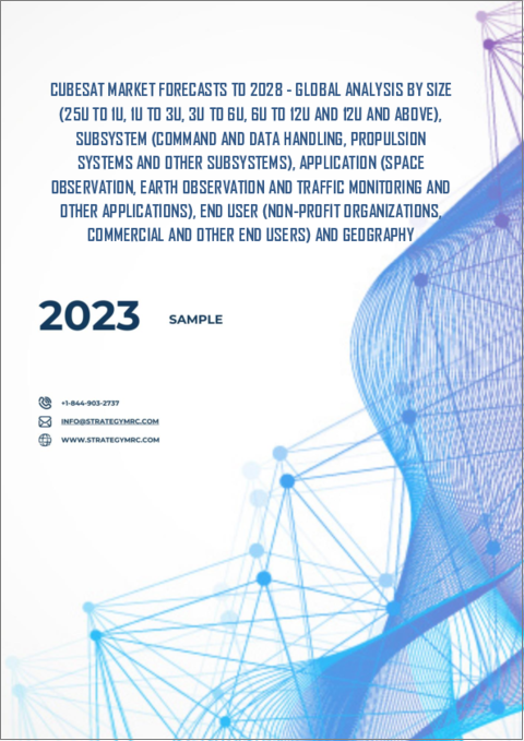 表紙：キューブサット市場の2028年までの予測- サイズ、サブシステム、アプリケーション、エンドユーザー、地域別の世界分析