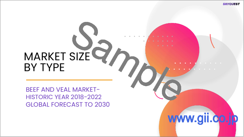 サンプル1：牛肉・子牛肉の世界市場：市場規模、シェア、成長分析、タイプ別（牛肉、仔牛肉）、流通チャネル別（スーパーマーケット、ハイパーマーケット）－産業予測（2022年～2028年）