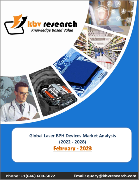 表紙：レーザーBPHデバイスの世界市場規模、シェア、産業動向分析レポートエンドユーザー別（病院、クリニック、その他）、施術別、タイプ別（ホルミウムレーザー、ツリウムレーザー、グリーンライトレーザー）、地域別展望と予測、2022年～2028年