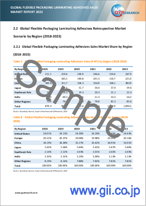サンプル1：フレキシブル包装用ラミネート接着剤の世界市場：販売分析 (2023年)