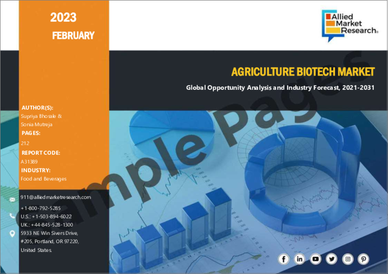 表紙：農業バイオテクノロジー市場：タイプ別、技術別、用途別：世界の機会分析と産業予測、2021-2031年