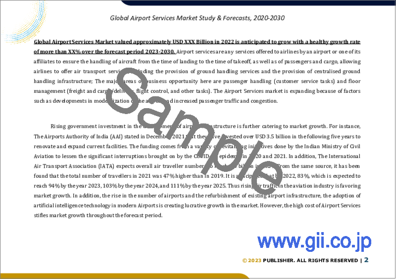 サンプル1：空港サービスの世界市場規模の調査・予測、空港タイプ別、用途別、インフラタイプ別、地域別分析、2022-2029年