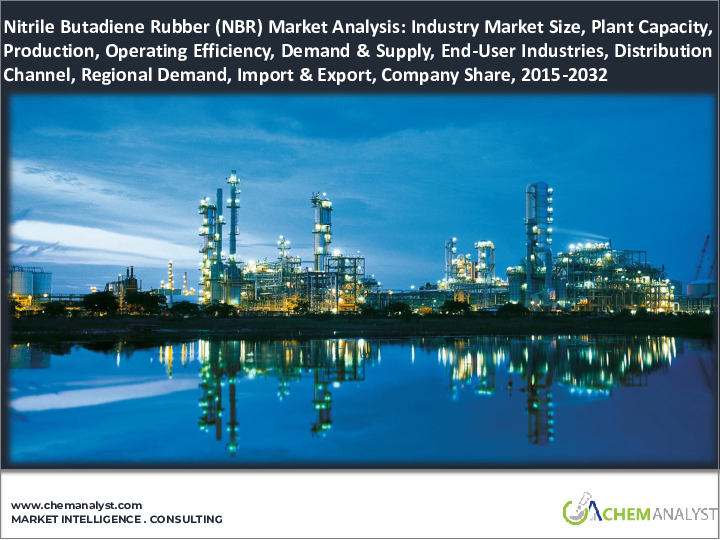表紙：ニトリルブタジエンゴム (NBR) の世界市場 (2015-2032年)：工場生産能力・生産量・稼働効率・需給量・エンドユーザー産業・販売チャネル・地域需要・外国貿易・企業シェア
