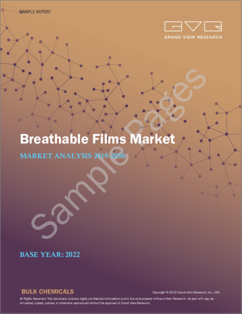 表紙：通気性フィルムの市場規模、シェア、動向分析レポート：原料別（ポリエステル、ポリエチレン）、フィルムタイプ別（微多孔、マイクロボイド）、最終用途別、地域別、セグメント別予測、2023～2030年