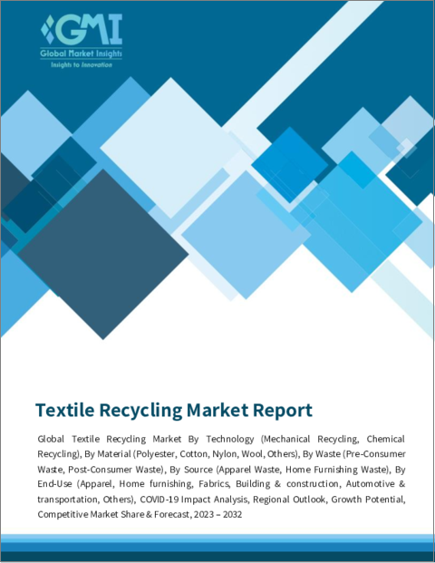 表紙：テキスタイルリサイクル市場- 製品技術別、材料別、廃棄物別、ソース別、最終用途別、世界予測、2023-2032年