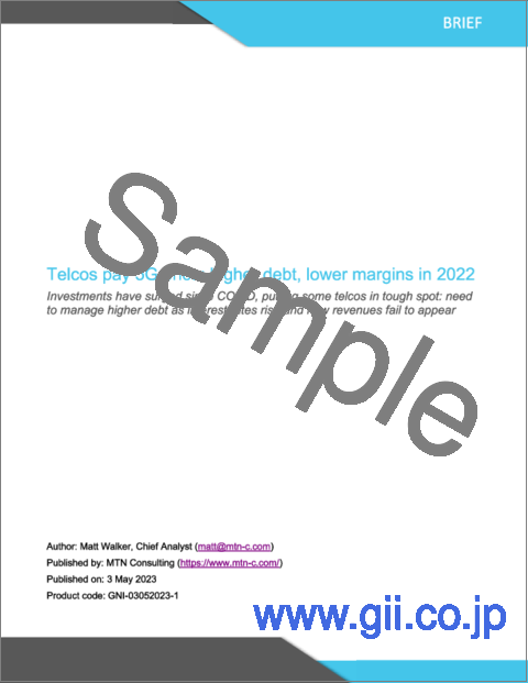 サンプル1：通信事業者による2022年の5Gへの代償 - 借入金の増加、マージンの低下：COVID以降、投資が急増し、一部の通信事業者は厳しい状況に- 金利上昇と新たな収益が見込めず、借入金増加を管理する必要がある