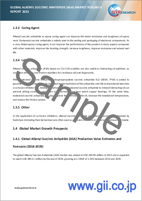 サンプル1：アルケニルコハク酸無水物 (ASA) の世界市場の分析 (2023年)