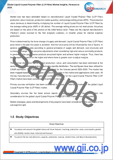 サンプル1：液晶ポリマー繊維 (LCP繊維) の世界市場：考察と予測 (2029年まで)