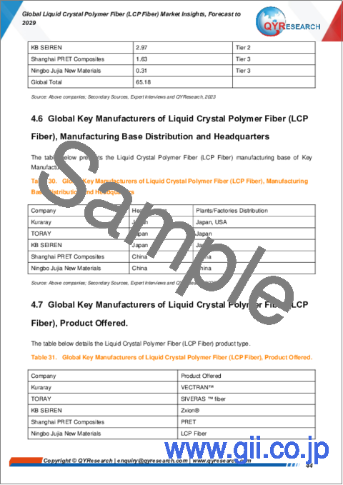 サンプル2：液晶ポリマー繊維 (LCP繊維) の世界市場：考察と予測 (2029年まで)