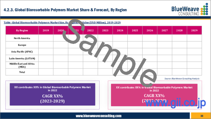 サンプル1：生体吸収性ポリマーの世界市場 - 市場規模、シェア、動向分析、機会、予測：タイプ別、用途別、地域別（2019年～2029年）