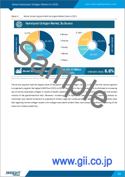 サンプル1：加水分解コラーゲン市場の2028年までの予測-ソース別、用途別の世界分析