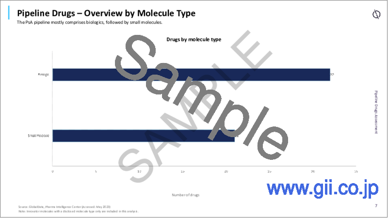 サンプル2：乾癬性関節炎（PsA）の世界市場：上市済み薬品とパイプライン薬品の評価、臨床試験、競合情勢