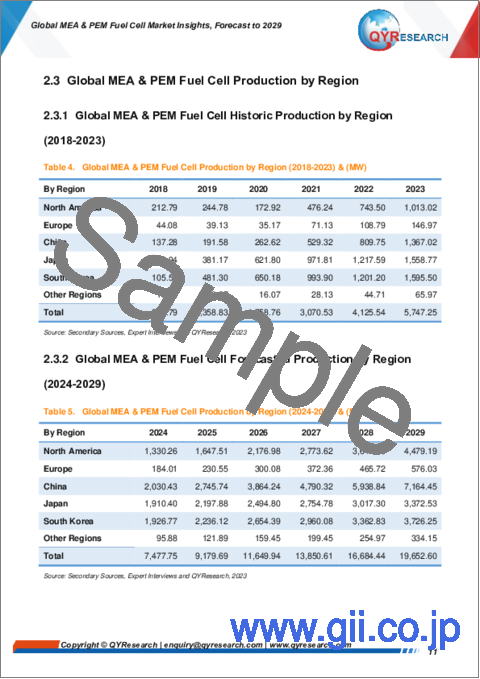 サンプル1：MEA・PEM燃料電池の世界市場の考察、予測（～2029年）