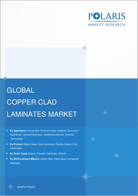 表紙：銅張積層板（CCL）の市場シェア、規模、動向、産業分析レポート：製品別、用途別、強化材別、樹脂タイプ別、地域別、セグメント予測、2023年～2032年