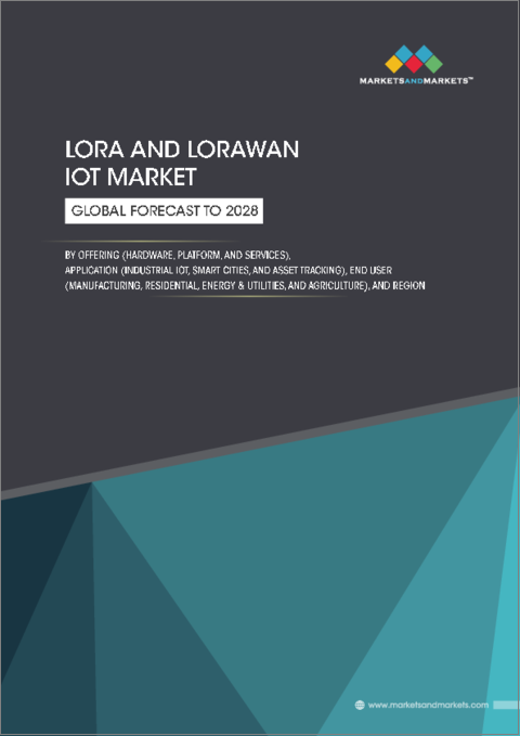 表紙：LoRa・LoRaWAN IoTの世界市場：提供別 (ハードウェア、プラットフォーム、サービス)・用途別 (スマートシティ、IIoT、スマート医療)・エンドユーザー別 (小売業、製造業、医療、エネルギー・ユーティリティ、住宅)・地域別の将来予測 (2028年まで)