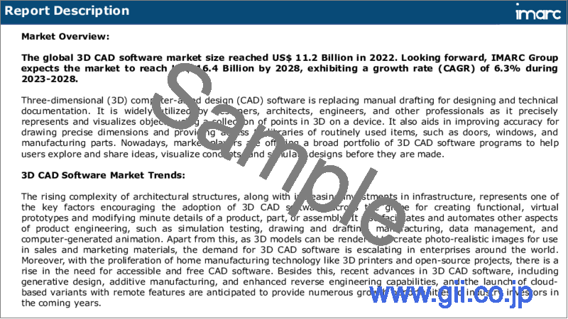 サンプル1：3D CADソフトウェア市場：世界の産業動向、シェア、規模、成長機会、2023-2028年予測