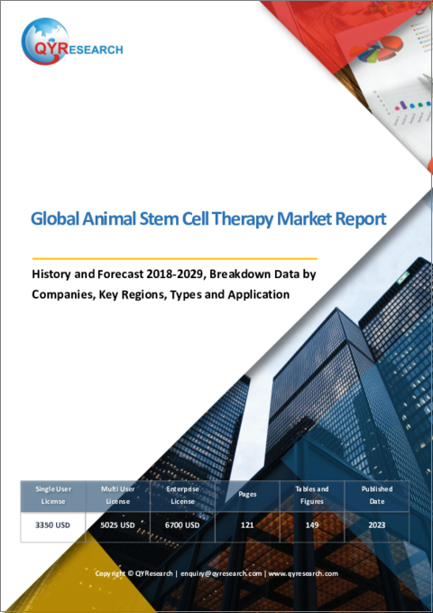 表紙：動物向け幹細胞治療の世界市場、実績と予測（2018年～2029年）
