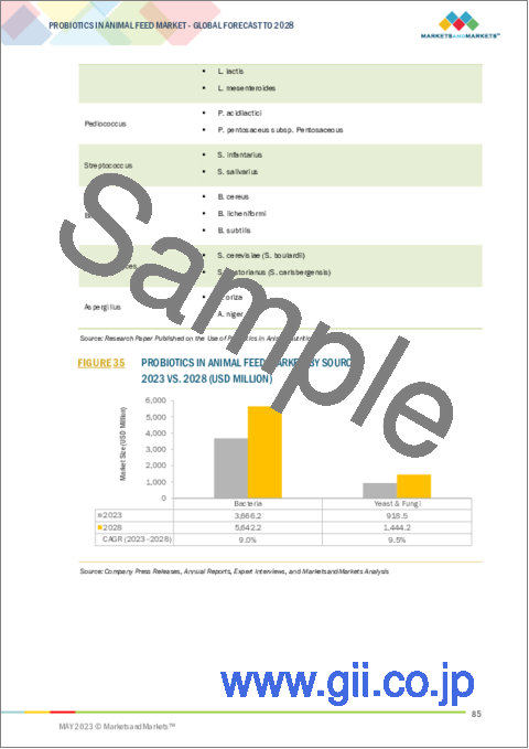 サンプル2：動物飼料用プロバイオティクスの世界市場：家畜別 (家禽、豚、反芻動物、水産養殖、ペット)・供給源別 (細菌、酵母、菌類)・形状別 (乾燥、液体)・機能別 (定性：栄養、腸内健康、免疫、生産性)・地域別の将来予測 (2028年まで)
