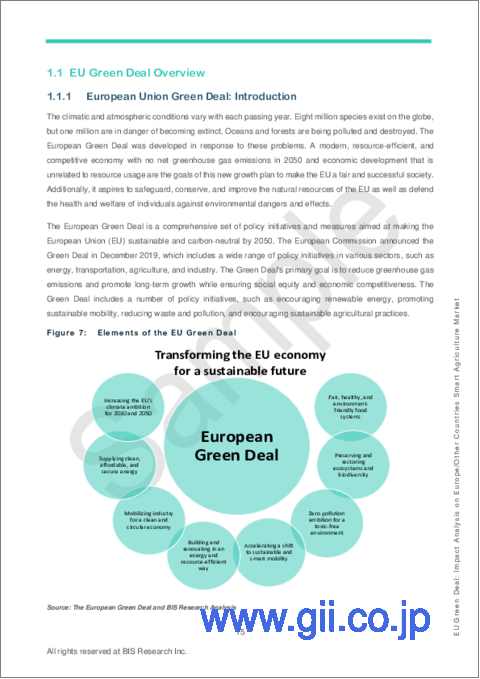 サンプル1：EUのグリーンディール - 欧州/他国へのスマート農業市場への影響分析 - 世界および地域別分析：貿易への影響、持続可能な開発目標、国別分析：2019年～2023年