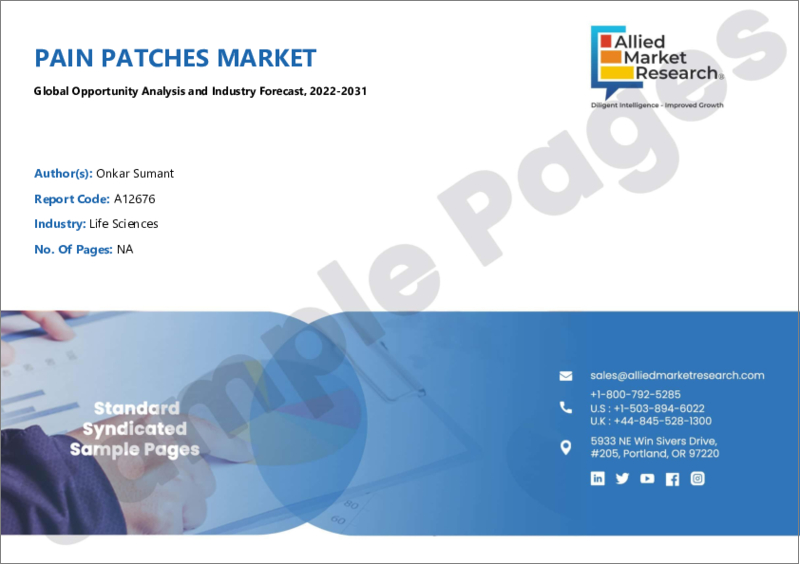 表紙：疼痛パッチ市場：製品タイプ別、タイプ別、流通チャネル別：世界の機会分析と産業予測、2021-2031年