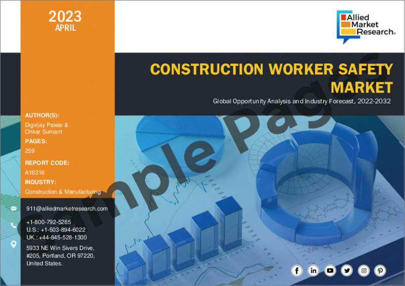 表紙：建設労働者安全市場：タイプ別、建設タイプ別、用途別：世界の機会分析と産業予測、2023-2032年