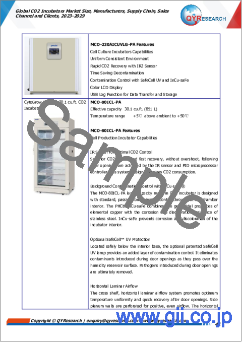 サンプル2：CO2インキュベーターの世界市場 (2023-2029年)：市場規模・製造業者・サプライチェーン・販売チャネル・顧客