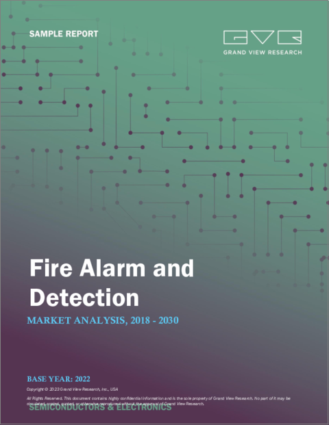 表紙：火災警報器と検知器の市場規模、シェア、動向分析レポート：製品別、検出器タイプ別（炎、煙、熱）、警報器タイプ別（可聴、視覚、手動コールポイント）、用途別、地域別、セグメント別予測、2023年～2030年