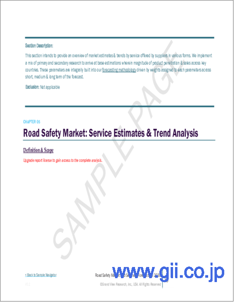 サンプル2：交通安全市場の市場規模、シェア、動向分析レポート：ソリューション別、サービス別、地域別、セグメント予測、2023年～2030年