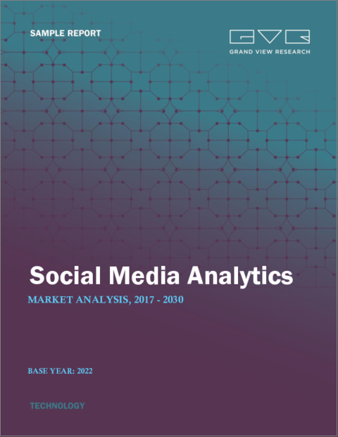 表紙：ソーシャルメディアアナリティクスの市場規模、シェア、動向分析レポート：コンポーネント別、機能別、アプリケーション別、アナリティクスタイプ別、業種別、地域別、セグメント予測、2023年～2030年