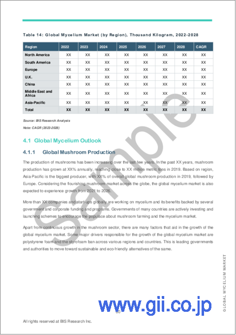 サンプル2：菌糸体市場- 世界および地域別分析：菌糸体製品別、用途別、サプライチェーン分析、国別分析 - 分析と予測（2023年～2028年）