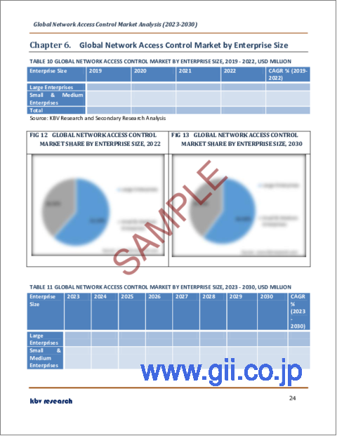 サンプル2：ネットワークアクセス制御の世界市場規模、シェア、産業動向分析レポート：展開別、提供別、企業規模別（大企業、中小企業）、業界別、地域別展望と予測、2023年～2030年