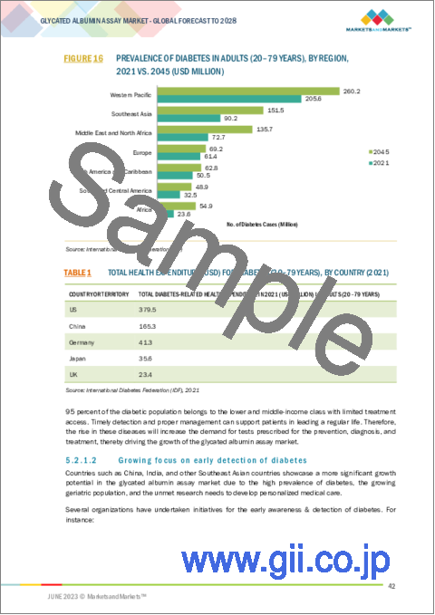サンプル2：糖化アルブミンアッセイの世界市場：用途別 (境界型糖尿病、1型糖尿病、2型糖尿病)・エンドユーザー別 (病院・糖尿病治療センター、診断検査室)・地域別 (北米、欧州、アジア太平洋、ラテンアメリカ、中東・アフリカ) の将来予測 (2028年まで)
