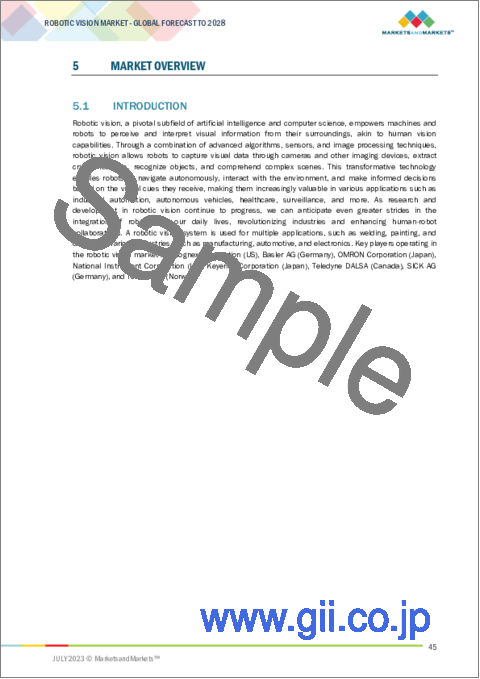 サンプル1：ロボットビジョンの世界市場 (～2028年)：タイプ (2Dビジョン・3Dビジョンシステム)・ハードウェア (カメラ・照明・光学・プロセッサー＆コントローラー・フレームグラバー)・ソフトウェア (従来型ソフトウェア・ディープラーニングソフトウェア)・用途・産業・地域別