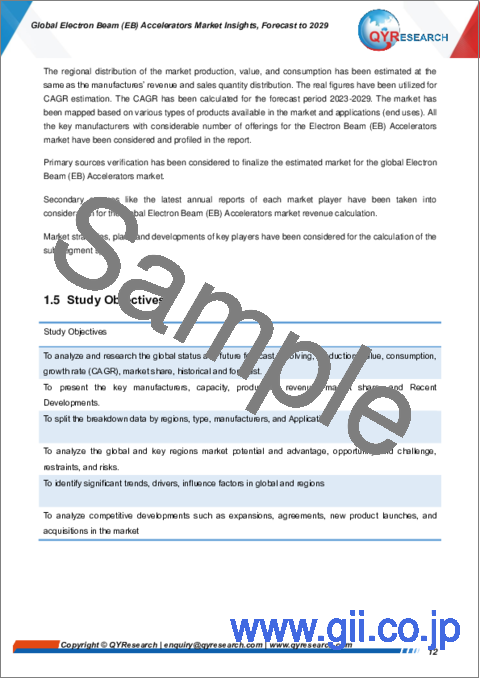 サンプル1：電子線（EB）加速器の世界市場の考察、予測（～2029年）