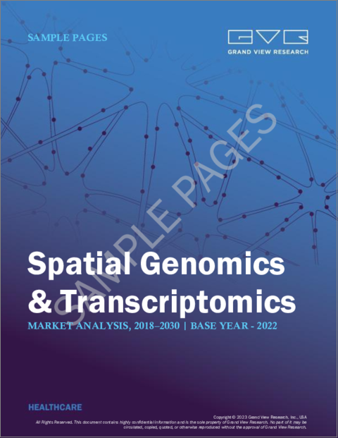 表紙：空間ゲノミクス・空間トランスクリプトミクスの市場規模、シェア、動向分析レポート：技術別、製品別、最終用途別、地域別、セグメント予測：2023年～2030年