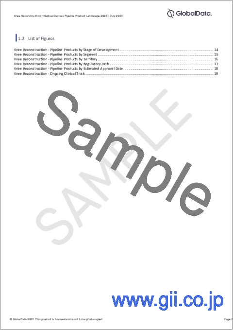 サンプル1：膝関節再建術のパイプライン - 開発段階、セグメント、地域と国、規制経路、主要企業（2023年）