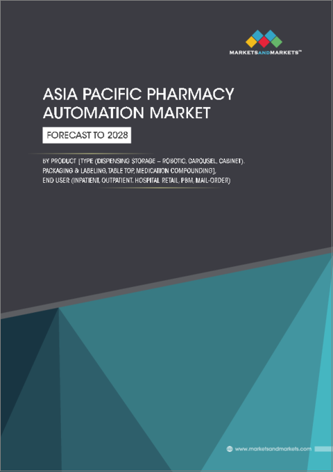 表紙：アジア太平洋の薬局自動化市場：製品タイプ別（包装・ラベリング、テーブルトップ、調剤）、エンドユーザー別、国別-2028年までの予測