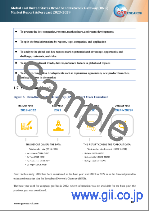 サンプル1：世界および米国のブロードバンドネットワークゲートウェイ (BNG) 市場：2023-2029年
