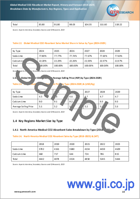 サンプル1：医療用二酸化炭素吸収剤の世界市場：2018-2029年