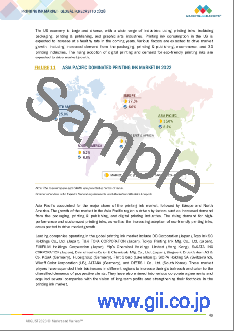 サンプル1：印刷インキの世界市場 (～2028年)：タイプ・プロセス・用途・地域別