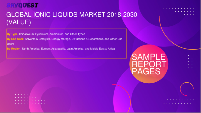 表紙：イオン液体の世界市場 - 市場規模、シェア、成長分析：タイプ別（イミダゾリウム、ピリジニウム）、エンドユーザー別（溶媒、触媒） - 業界予測（2023年～2030年）
