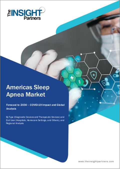 表紙：南北アメリカの睡眠時無呼吸症候群市場の2030年予測-タイプ別、エンドユーザー別の地域分析