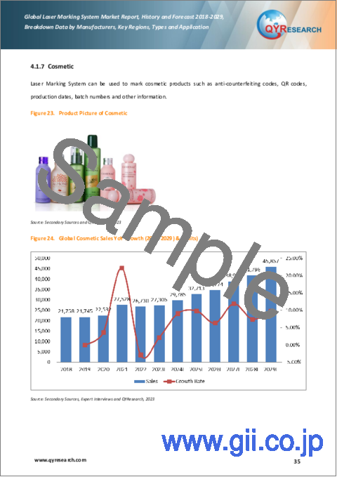 サンプル2：レーザーマーキングシステムの世界市場、実績と予測（2018年～2029年）