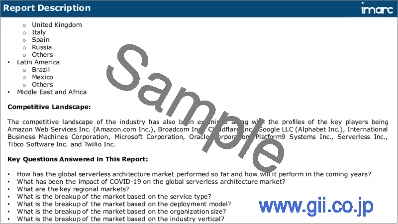 サンプル1：サーバーレスアーキテクチャ市場：世界の産業動向、シェア、規模、成長、機会、2023～2028年予測