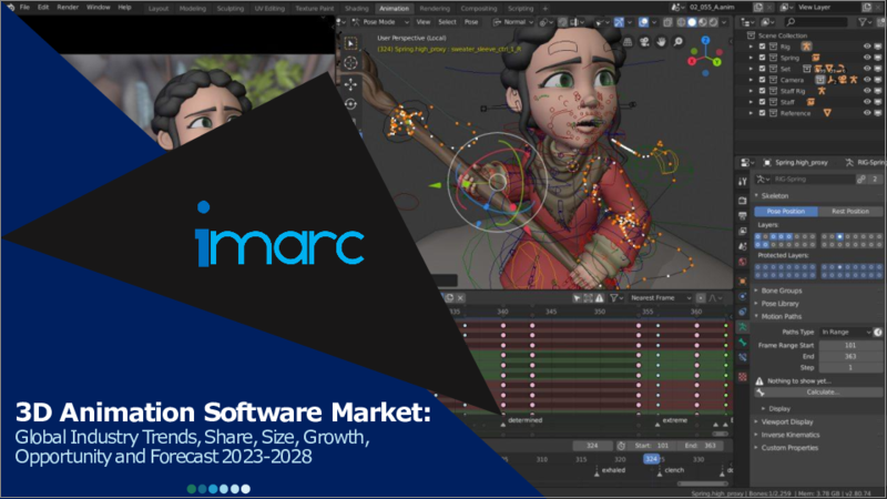 表紙：3Dアニメーションソフトウェア市場：世界の産業動向、シェア、規模、成長、機会、2023-2028年予測