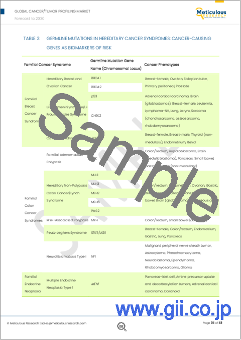 サンプル2：がん/腫瘍プロファイリング市場：バイオマーカータイプ別（遺伝子、タンパク質）技術別（NGS、PCR、ISH、IHC）がんタイプ別（乳がん、肺がん、大腸がん、前立腺がん、白血病）アプリケーション別（臨床、研究）エンドユーザー別（製薬、学術、CRO）-2030年までの世界予測