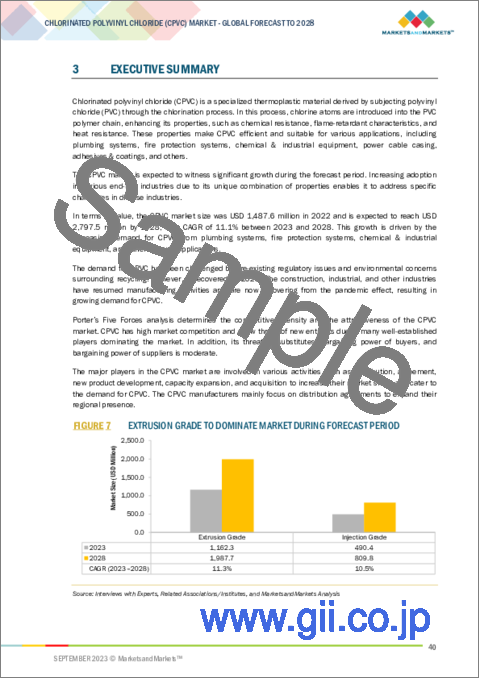 サンプル1：塩素化ポリ塩化ビニル (CPVC) の世界市場 (～2028年)：グレード (射出・押出)・形状 (ペレット・粉末)・販売チャネル (直接販売・間接販売)・製造プロセス・エンドユーザー産業 (住宅・商用・産業用)・地域別
