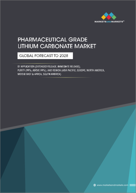 表紙：医薬品グレードの炭酸リチウムの世界市場：用途別、純度別、地域別-2028年までの予測