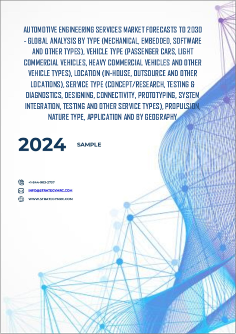 表紙：自動車エンジニアリングサービス市場の2030年までの予測- タイプ別、車両タイプ別、場所別、サービスタイプ別、推進力別、自然タイプ別、用途別、地域別の世界分析